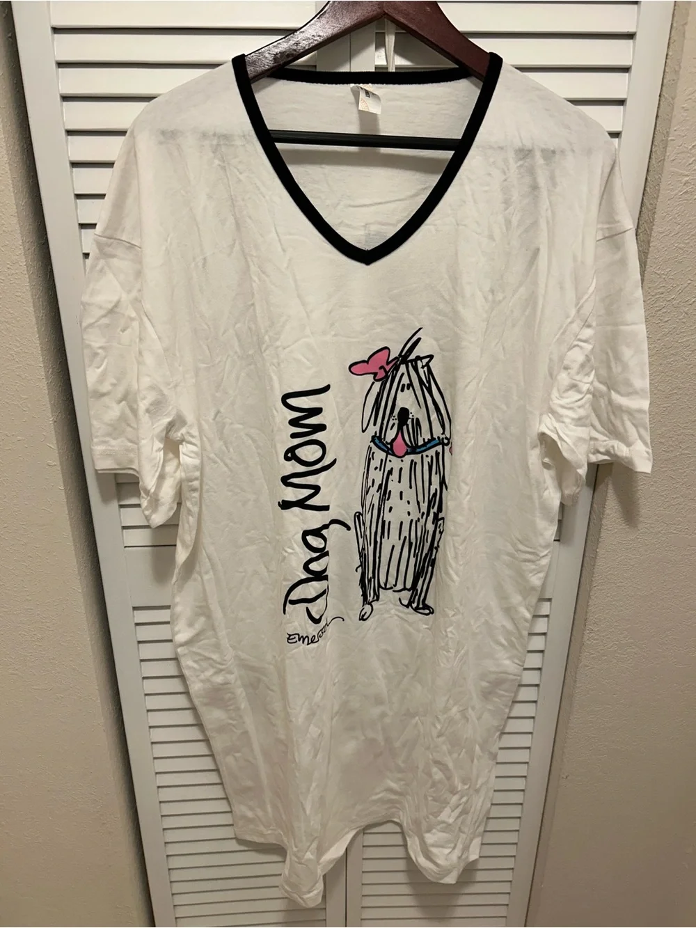 Emerson Street White Dog Mom V-Neck Sleep Chemise with Black Trim NWT OS